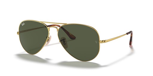 Ray-Ban RB3689 Aviador, Metal II L (58 - 14), de cor Verde, lentes e moldura de Ouro Óculos de sol