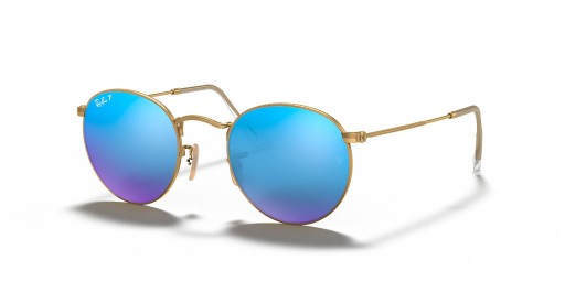 Ray-Ban RB3447丸FlashレンズL(53-21)ブルーレンズゴールドフレームサングラス