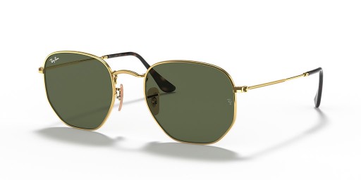 Ray-Ban RB3548N Sekskantet Flatskjerm-Objektiver M (51 - 21) med Grønne linser og Gull frame Solbriller