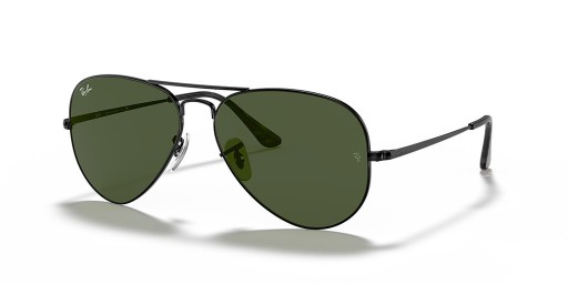 Ray-Ban RB3689 Aviator Metall II M (55 - 14) med Grønne linser og Svart frame Solbriller