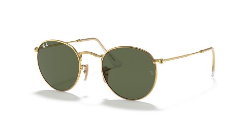 Ray-Ban RB3447N Runde Flatskjerm-Objektiver L (53 - 21) med Grønne linser og Gull frame Solbriller