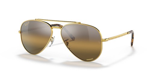 Okulary przeciwsłoneczne Ray-Ban RB3625 New Aviator L (58-14) z brązowymi soczewkami i złotej oprawce