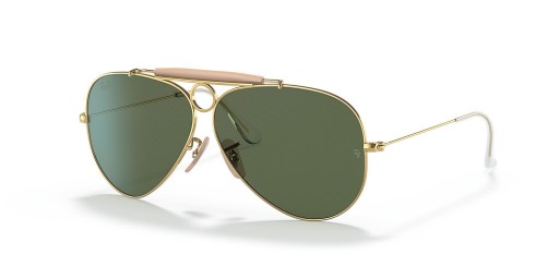 Okulary przeciwsłoneczne Ray-Ban RB3138 Shooter | Aviation Collection M (58 - 09) z zielonymi soczewkami i złotej oprawce