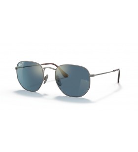 Okulary przeciwsłoneczne Ray-Ban RB8148 Heksagonalna Titanium M (51-21) z niebieskimi soczewkami i srebrnej oprawce