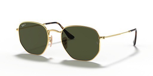 Ray-Ban RB3548N Hexagonale Plat Lentile M (51 - 21), cu lentile Verzi și ramă de Aur, ochelari de Soare