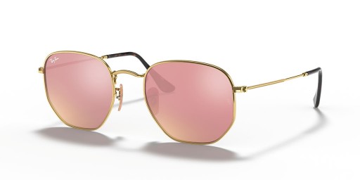 Ray-Ban RB3548N 각형 플랫 렌즈 M(51-21)으로 브라운 렌즈 및 프레임이 금 선글라스