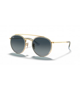 Ray-Ban RB3647N Runda Dubbla Bridge Mkr (51 - 22) med Blå linser och Guld ram Solglasögon