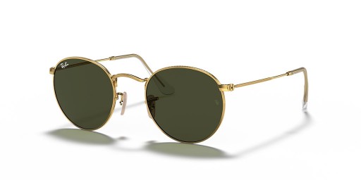 Ray-Ban RB3447 Redonda de Metal XS (47 - 21) con lentes de color Verde y Oro, Gafas de sol de montura