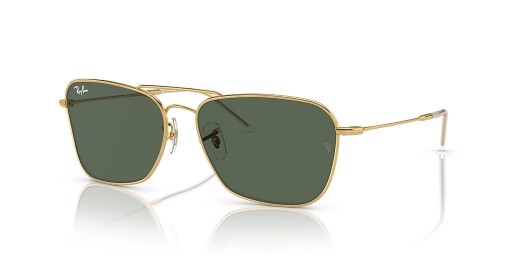 Ray-Ban RBR0102S القافلة عكس XL (58 - 15) مع الأخضر العدسات الذهب الإطار النظارات الشمسية