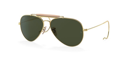 Ray-Ban RB3030 Outdoorsman | الطيران مجموعة XL (58 - 14) مع الأخضر العدسات الذهب الإطار النظارات الشمسية
