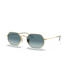 Ray-Ban RB3556N مثمنة الكلاسيكية لتر (53 - 21) مع العدسات الزرقاء والذهب نظارات الإطار