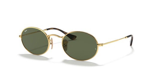 Ray-Ban RB3547N Oválné Ploché Čočky S (48 - 21) s Zelené čočky a Zlatý rám sluneční Brýle