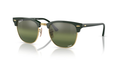 Ray-Ban RB3016 Clubmaster Chromance XL (55 - 21) met Zilveren lenzen en Groene frame Zonnebrillen