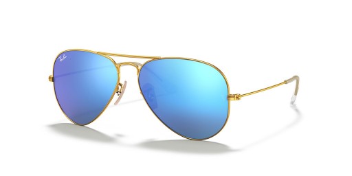 Ray-Ban RB3025 Aviator Flash Lenzen M (55 - 14) met Blauwe lenzen en Goud frame Zonnebrillen
