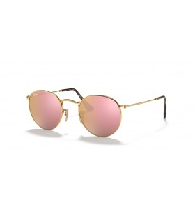 Ray-Ban RB3447N Ronde Platte Lenzen S (50 - 21) met Bruine lenzen en Goud frame Zonnebrillen