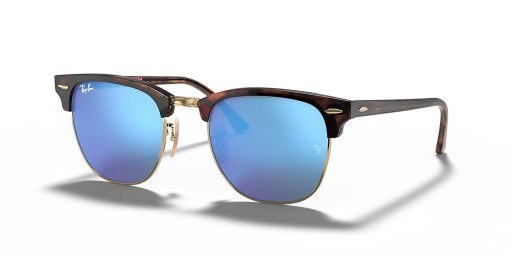 Ray-Ban RB3016 Clubmaster Flash Lentilles M (49 - 21) avec le Bleu de lentilles et Tortoise frame Lunettes de soleil