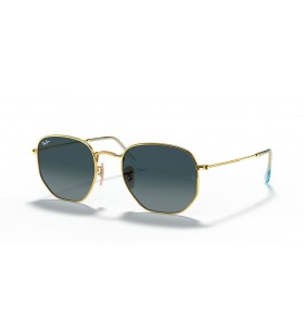 Ray-Ban RB3548N Hexagonal Plat de Lentilles M (51 - 21) avec le Bleu de lentilles et d'Or frame Lunettes de soleil