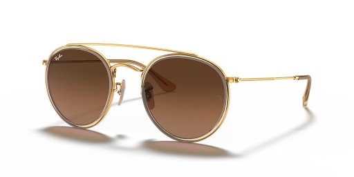 Ray-Ban RB3647N Round Double Bridge M (51 - 22) mit Braunen Linsen und Gold Rahmen Sonnenbrille