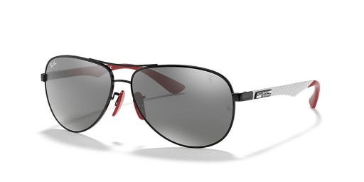 Ray-Ban RB8313M Scuderia Ferrari Collection XL (61 - 13) mit Silbernen Gläsern und Schwarzem Rahmen, Sonnenbrillen