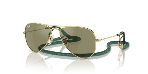 Ray-Ban RB9506S Aviator Kids L (52 - 14) mit Grünen Gläsern und Gold Rahmen Sonnenbrille