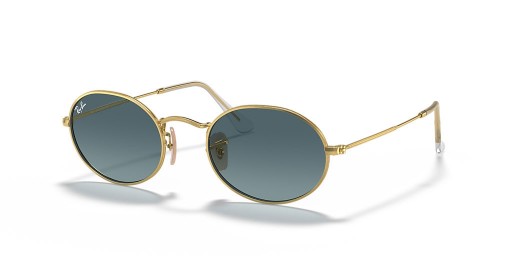 Ray-Ban Oval RB3547 Metall M (51 - 21) mit Blauen Gläsern und Gold Rahmen Sonnenbrille