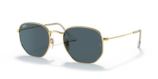 Ray-Ban RB3548N Εξαγωνική Επίπεδη Φακούς M (51 - 21) με Μπλε φακούς και γυαλιά Ηλίου πλαισίων Χρυσή
